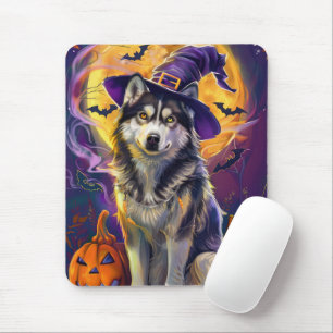 Spooky Siberian Husky Dog Halloween Hexenkürbis Mousepad