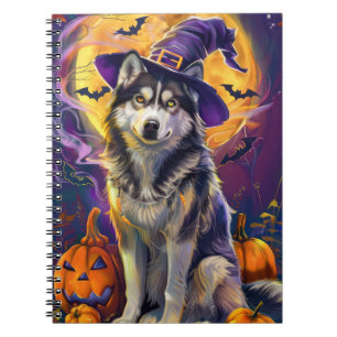 Spooky Siberian Husky Dog Halloween Hexenkürbis Notizblock