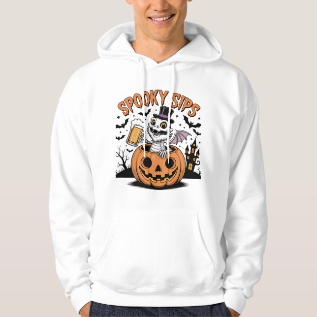 Spooky Sips Skeleton Lizard Halloween Hoodie (Vorderseite)