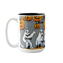 Spooky Sips: Spooky Ghost & Pumpkin Halloween-Tass