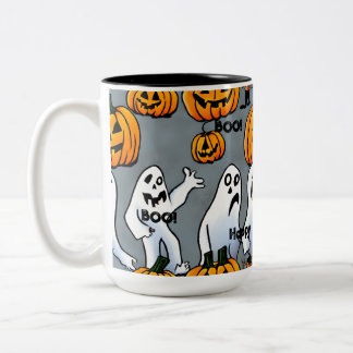 Spooky Sips: Spooky Ghost & Pumpkin Halloween-Tass Zweifarbige Tasse