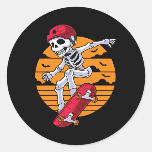 Spooky Skateboarding Skeleton Funny Skater Runder Aufkleber