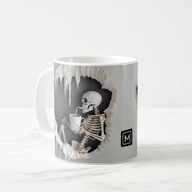 Spooky Skeleton 3D Abstrakt Illustration Halloween Kaffeetasse (Vorderseite Links)