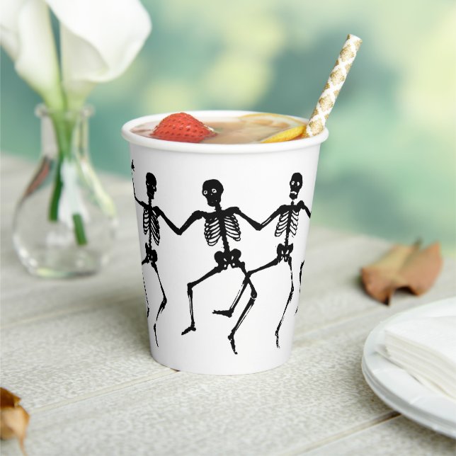 Spooky Skeleton Black & White Halloween Paper Cup Pappbecher (In Situ)