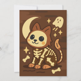 Spooky Skeleton Cat and Ghost Invitation Einladung