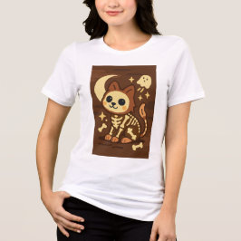 Spooky Skeleton Cat and Ghost T-Shirt Tri-Blend Shirt