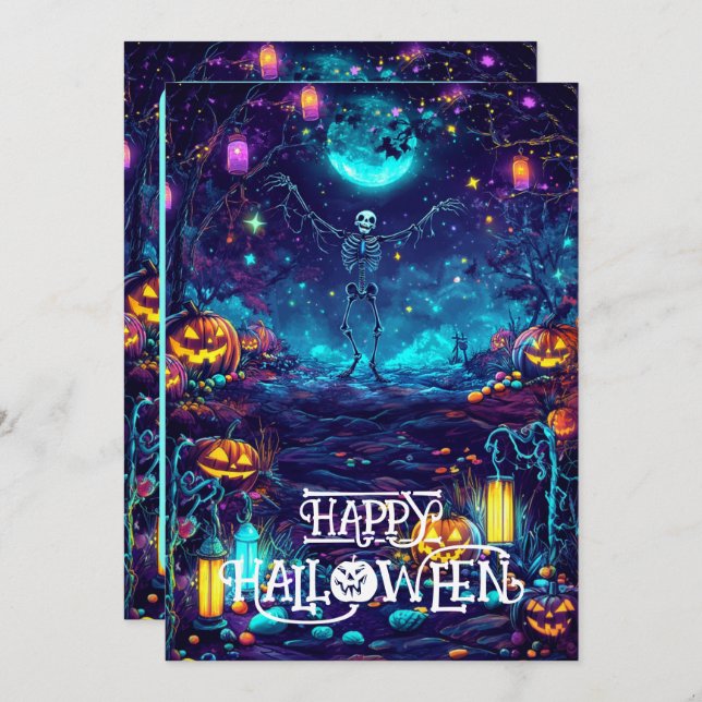 Spooky Skeleton Dance Card Einladung (Vorne/Hinten)