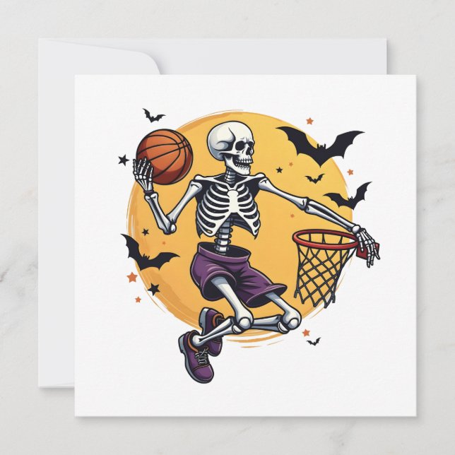 Spooky Skeleton Dunking Basketball Friedhof Hallo Einladung (Vorderseite)