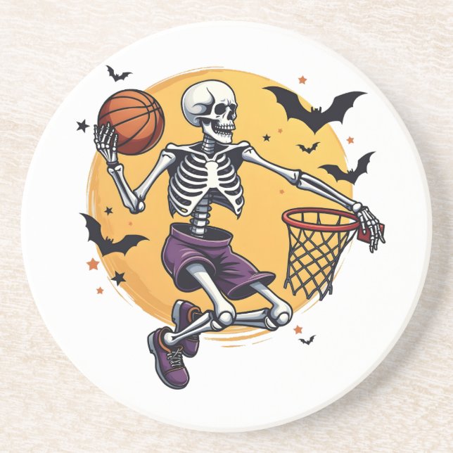 Spooky Skeleton Dunking Basketball Friedhof Hallo Getränkeuntersetzer (Vorne)