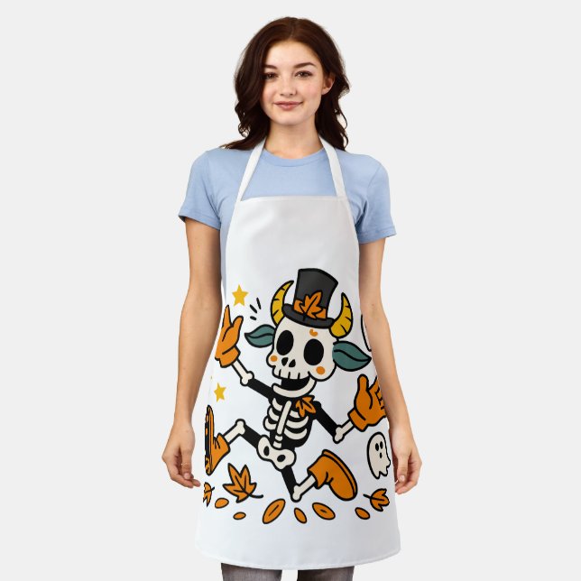 Spooky Skeleton Goat All-Over Print Apron, Medium Schürze (Getragen)