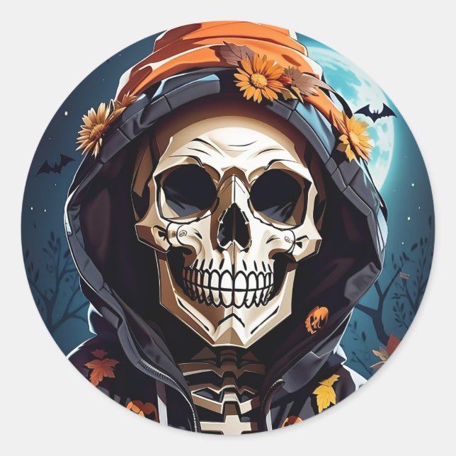 Spooky Skeleton Grinning Halloween Runder Aufkleber (Vorderseite)