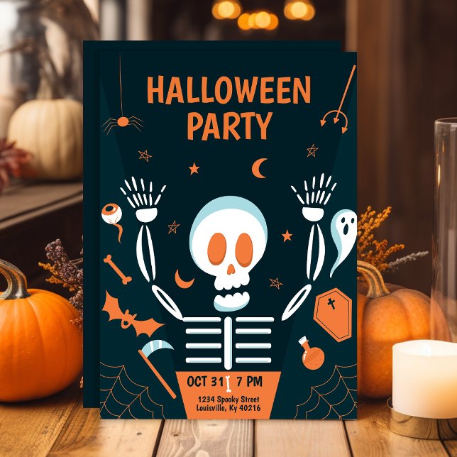 Spooky Skeleton Halloween-Party Einladung (Von Creator hochgeladen)
