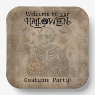 Spooky Skeleton Halloween-Party Pappteller