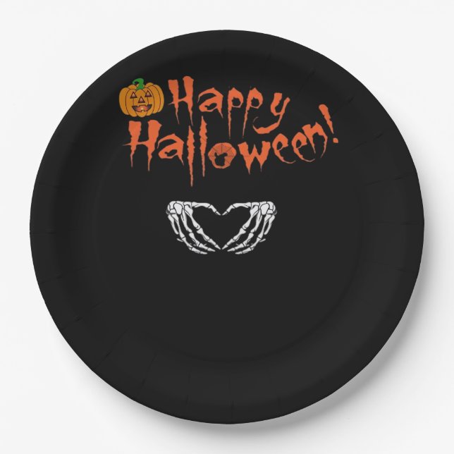 Spooky Skeleton Hände. Happy Halloween. Pappteller (Vorderseite)