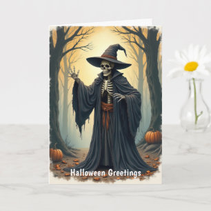Spooky Skeleton Hexe im Spuk WaldHalloween Karte