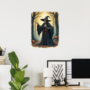 Spooky Skeleton Hexe im Spuk WaldHalloween Poster