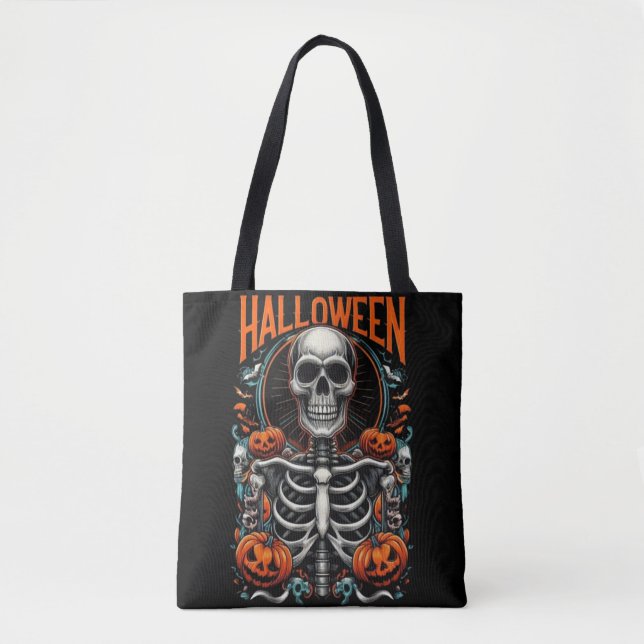 Spooky Skeleton mit Pumpkins Macabre Halloween (Vorderseite)