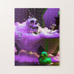 Spooky Skeleton nimmt eine Blase Bad Puzzle