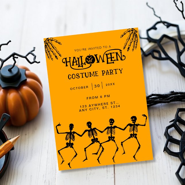Spooky Skeleton Orange & Black Halloween-Party Einladung (Von Creator hochgeladen)