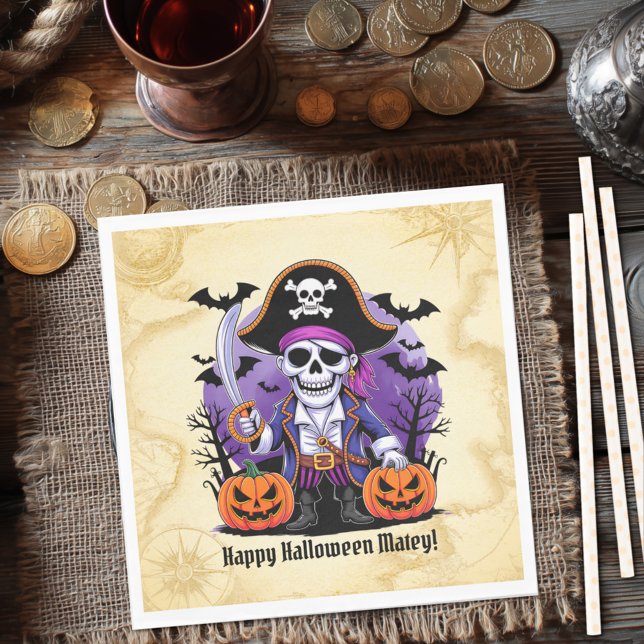 Spooky Skeleton Pirate Halloween Serviette (Von Creator hochgeladen)