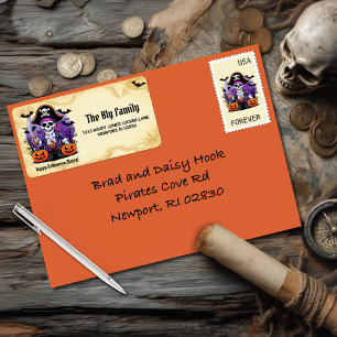 Spooky Skeleton Pirate Happy Halloween Matey Adressaufkleber
