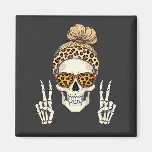 Spooky Skeleton Skull Leopard Halloween-Mama Magnet