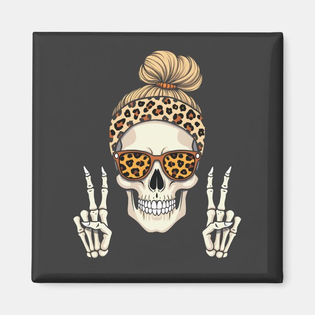 Spooky Skeleton Skull Leopard Halloween-Mama Magnet (Vorne)