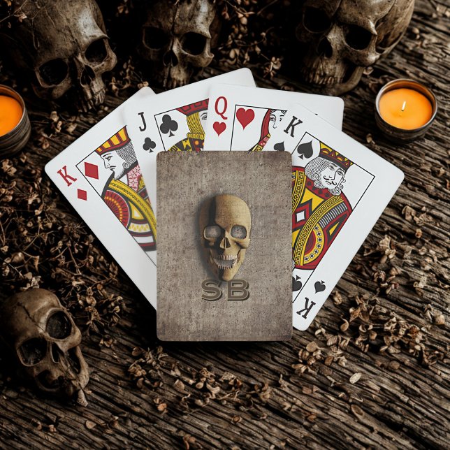 Spooky Skeleton Skull Monogram Spielkarten (Spooky skeleton poker cards with space for your initals)