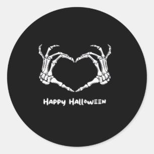 Spooky Skeletton Handherz mit "Happy Halloween" Runder Aufkleber