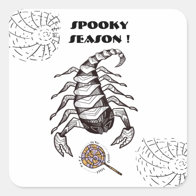 Spooky-Skorpion Quadratischer Aufkleber (Vorderseite)