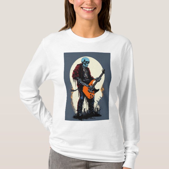 Spooky Skull Electric Gitarren T - Shirt Design (Vorderseite)