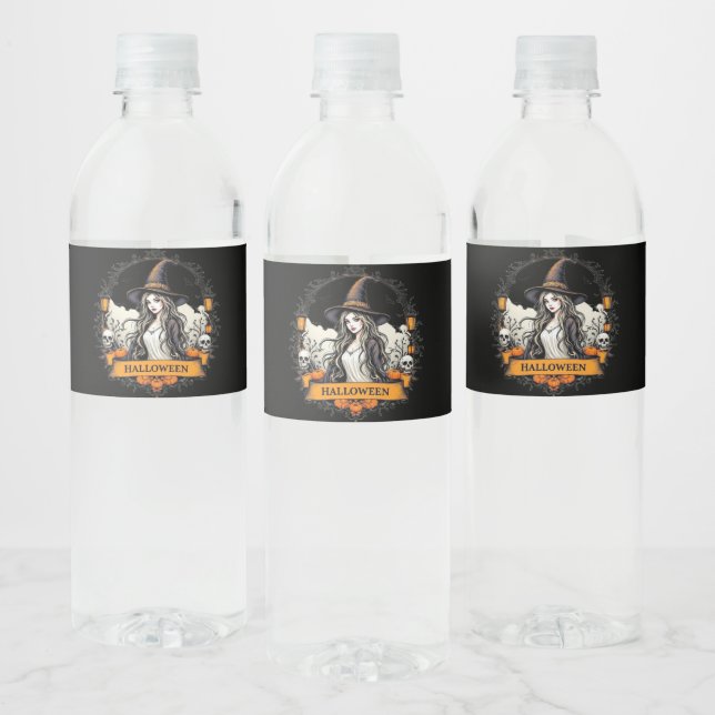 Spooky Skull Halloween Goth Water Flasche Labels Wasserflaschenetikett (Flaschen)