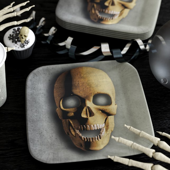 Spooky Skull Halloween-Party Pappteller (Nothing spooky to see here. Just a skull paper plate for your Halloween party)