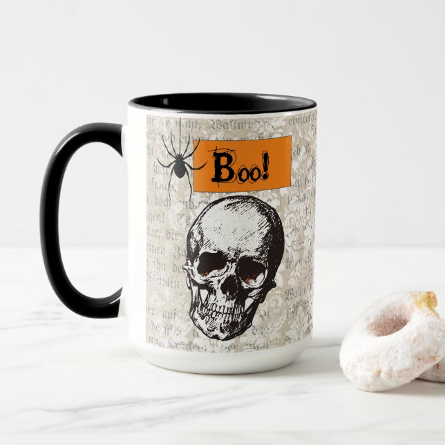 Spooky Skull Halloween Tasse (Mit Donut)