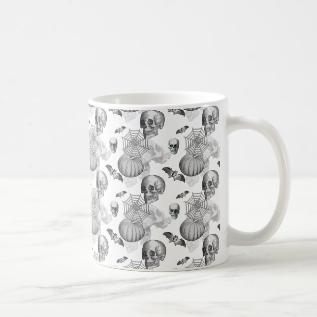 Spooky Skull Spider Web Pumpkin Bat Halloween Kaffeetasse (Rechts)