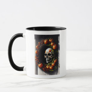 Spooky Skull und Pumpkin Wreath Tasse