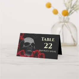 Spooky Skull und Rote Rosen Gothic Halloween Weddi Platzkarte