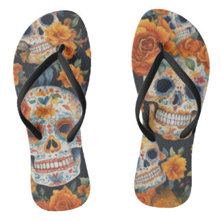 Spooky Skulls: Halloween-Inspiriertes Musterdesign Flip Flops