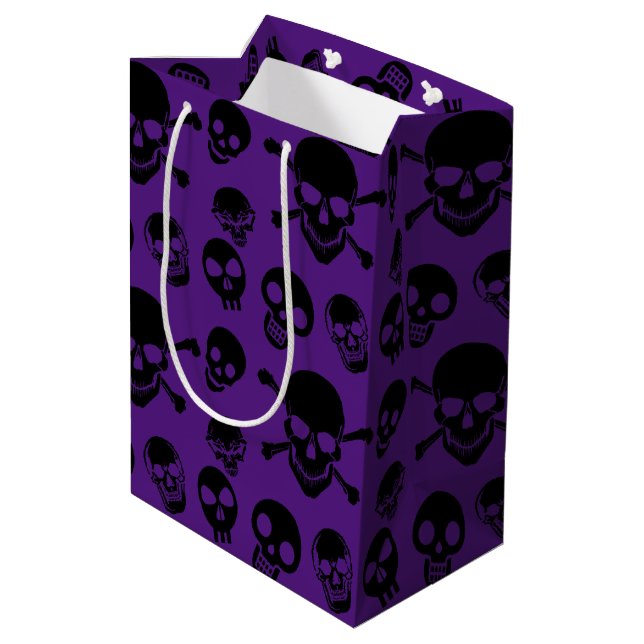Spooky Skulls Muster Halloween Mittelgeschenktasch Mittlere Geschenktüte (Rückseite Schrägansicht)
