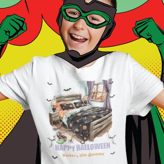 Spooky Sleepover Junge Geburtstag Skeleton Hände T-Shirt (Von Creator hochgeladen)