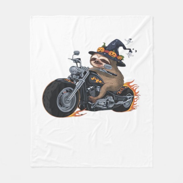 Spooky Sloth Motorrad-Ride Halloween Biker Fun C Fleecedecke (Vorderseite)
