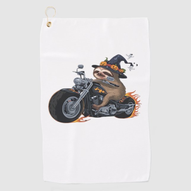Spooky Sloth Motorrad-Ride Halloween Biker Fun C Golfhandtuch (Vorderseite)