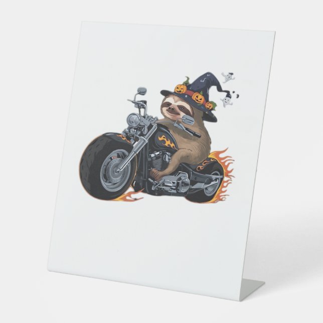 Spooky Sloth Motorrad-Ride Halloween Biker Fun C Sockelschild (Vorderseite)