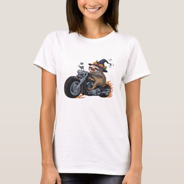 Spooky Sloth Motorrad-Ride Halloween Biker Fun C T-Shirt (Vorderseite)