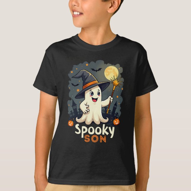 Spooky Son Halloween Ghost mit Hexenhut T-Shirt (Vorderseite)