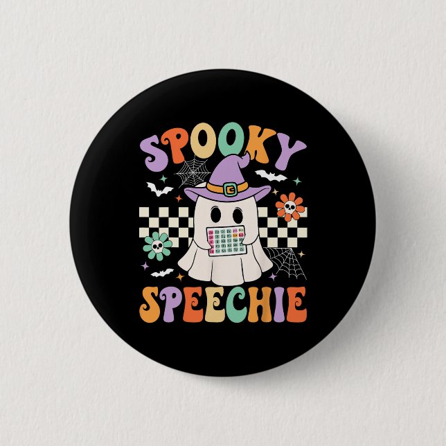 Spooky Speechie Speech Therapie Halloween Retro Sl Button (Vorderseite)