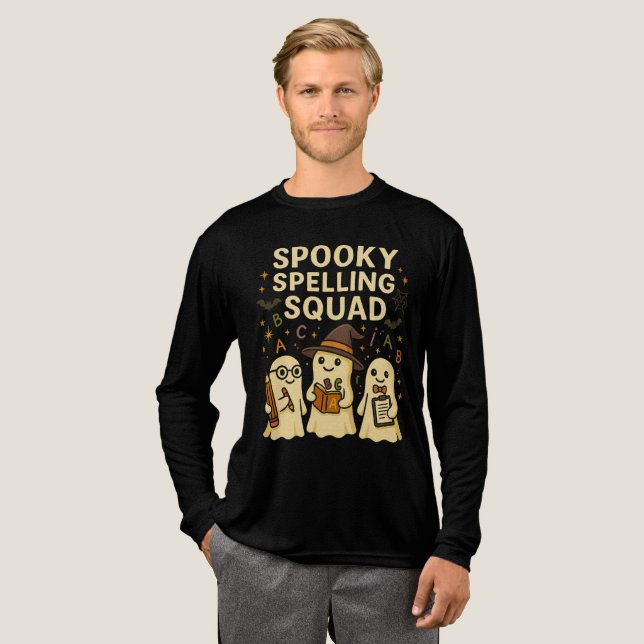Spooky Spelling Squad Niedlich Ghost Teacher Hallo Tri-Blend Shirt (Volle Vorderseite)