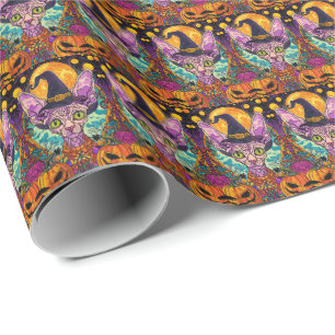 Spooky Sphynx Cat Halloween und Pumpkin Geschenkpapier