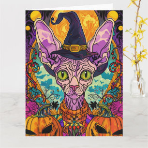 Spooky Sphynx Cat Halloween und Pumpkin Karte