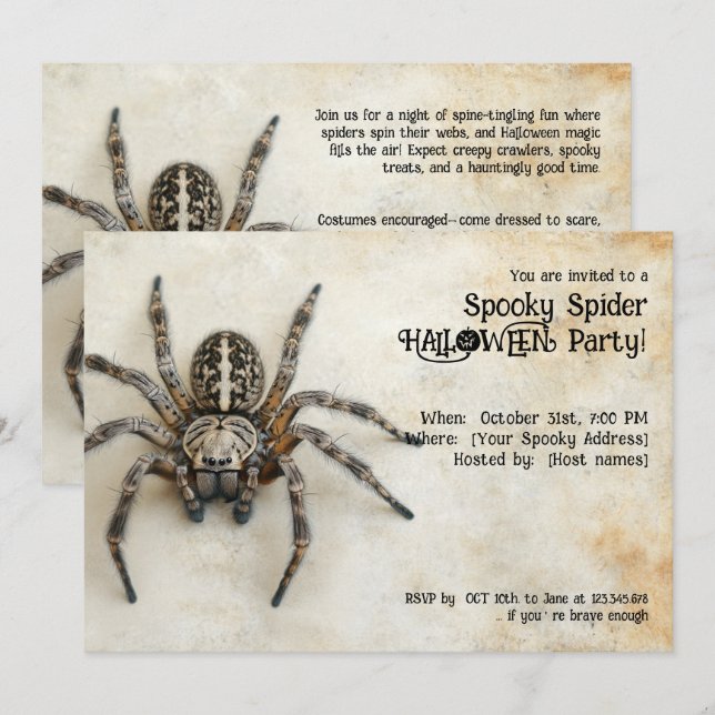 Spooky Spider Halloween-Party! Einladung (Vorne/Hinten)